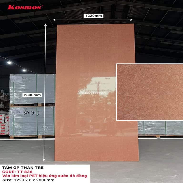 Tấm Ốp Than Tre Kosmos TT-836 - Vân Kim Loại PET Hiệu Ứng Xước Đỏ Đồng