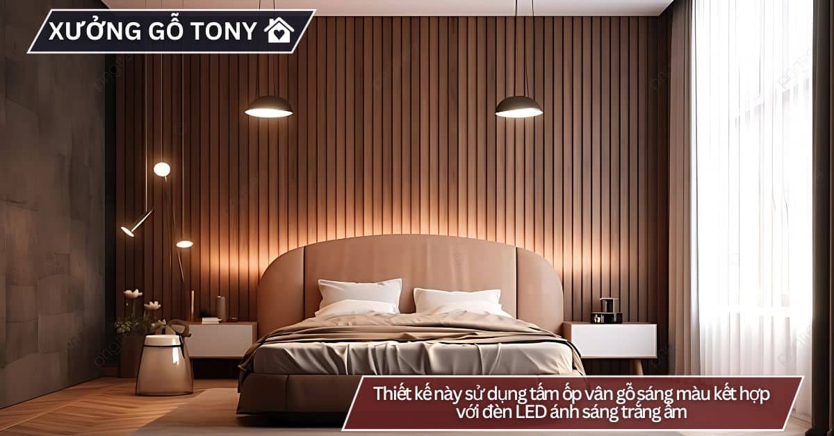 Ốp Tường Vân Gỗ Với Đèn LED Cho Phòng Ngủ Hiện Đại [Bí Quyết] Tạo Không Gian Đẳng Cấp