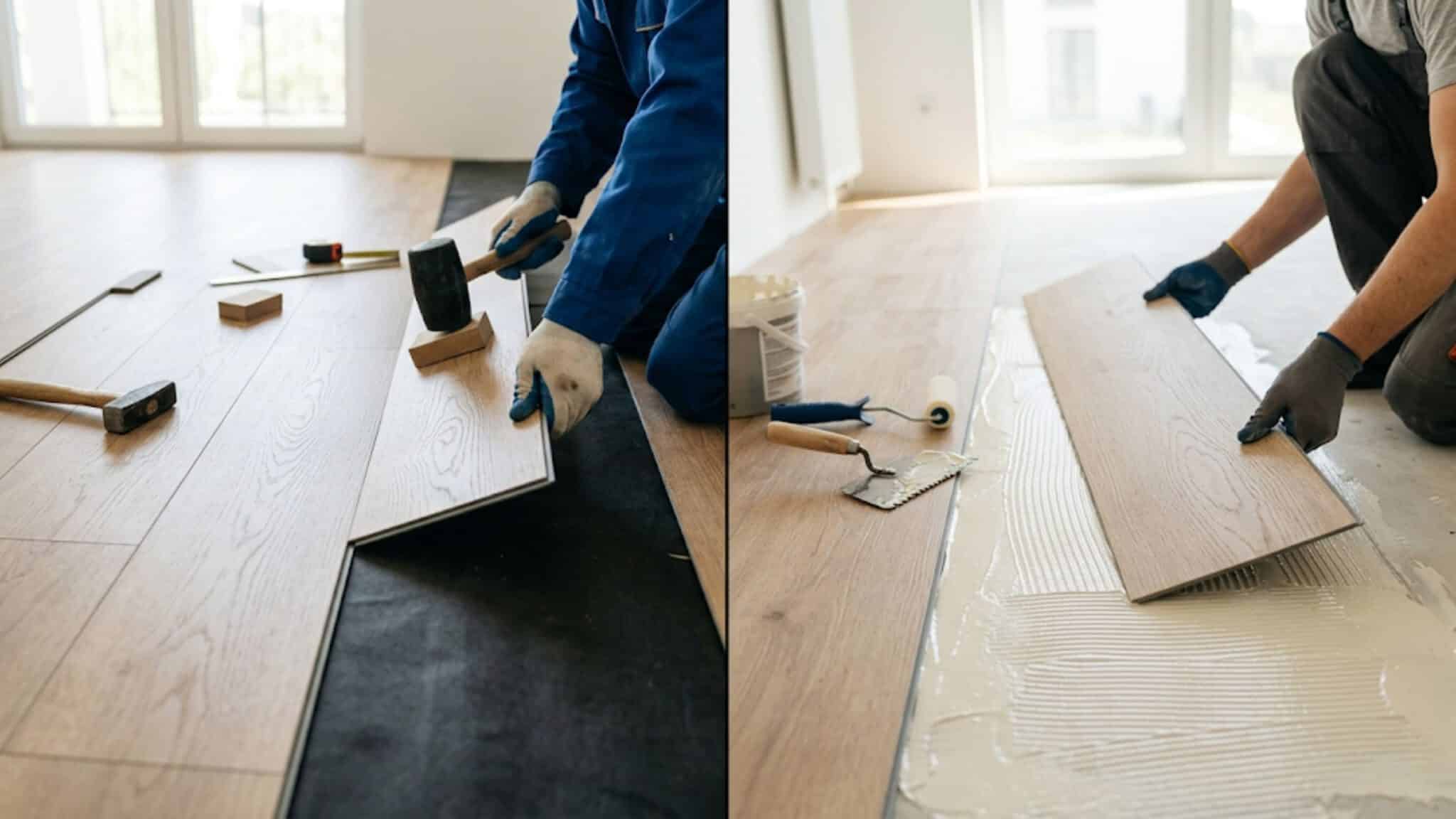 Các loại sàn nhựa phổ biến nhất hiện nay: Sàn nhựa hèm khóa và sàn nhựa dán keo