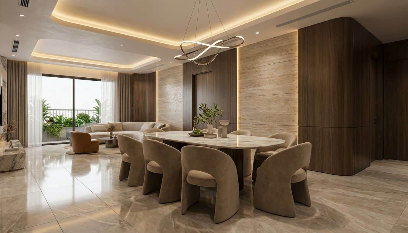 Tấm ốp than tre vân gỗ và vân đá ốp tường phòng khách phong cách hiện đại