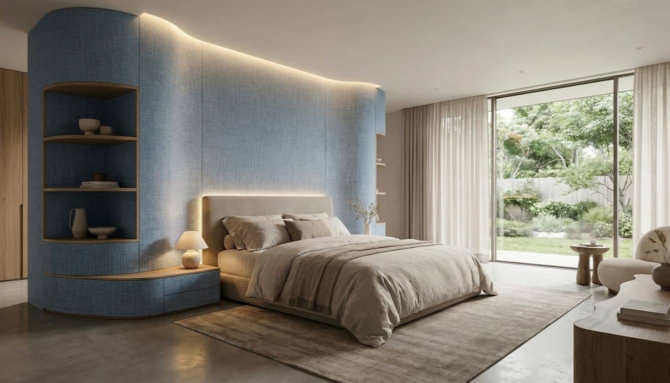 Tấm ốp than tre vân vải xanh trang trí cho phòng ngủ
