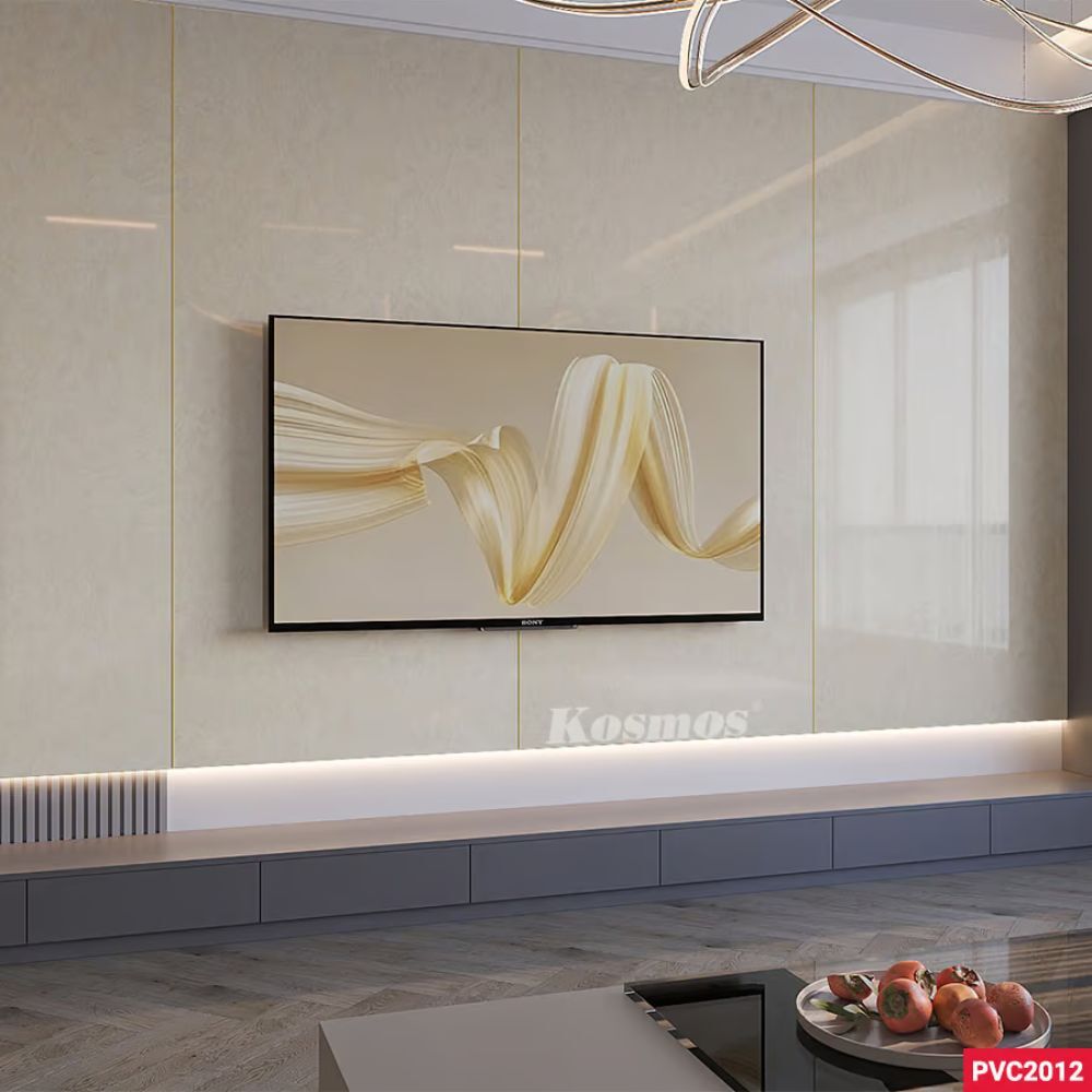 Tấm PVC vân đá Kosmos PVC2012 Mẫu Marble xà cừ trắng ngà Tấm nhựa ốp tường giả đá Kosmos 2012 - Mẫu Marble xà cừ trắng ngà