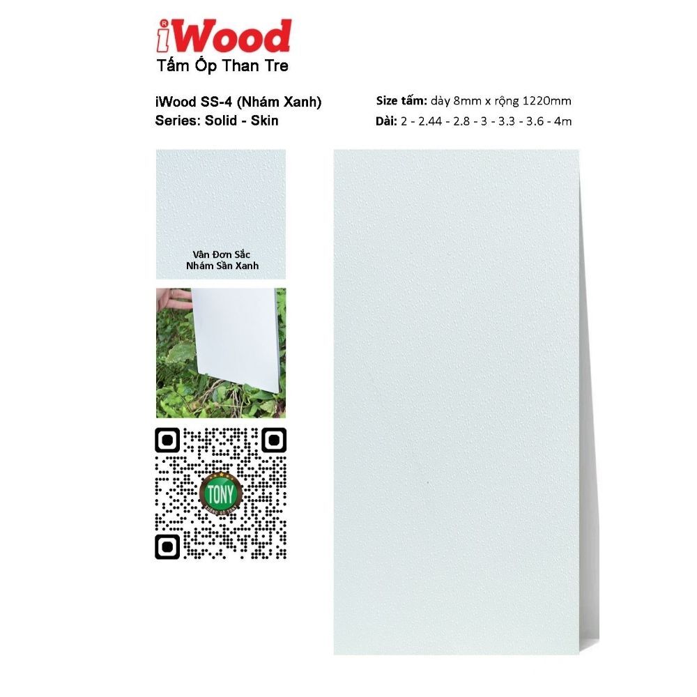 Tấm ốp than tre đơn sắc SS-4 Tấm ốp than tre vân đơn sắc SS-4 iWood - Màu xanh nhám sần