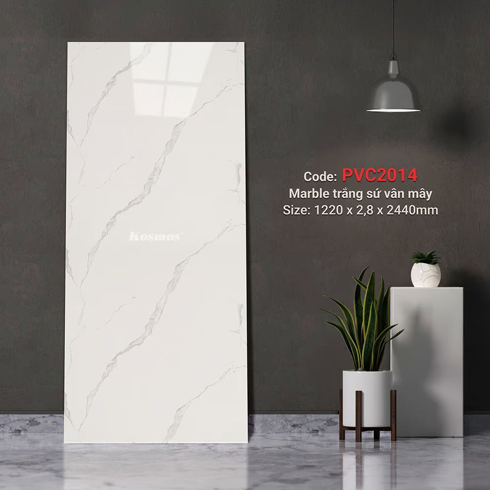 Tấm PVC vân đá Kosmos PVC2014 Mẫu Marble trắng sứ vân mây Tấm nhựa ốp tường giả đá Kosmos 2014 - Mẫu Marble trắng vân mây
