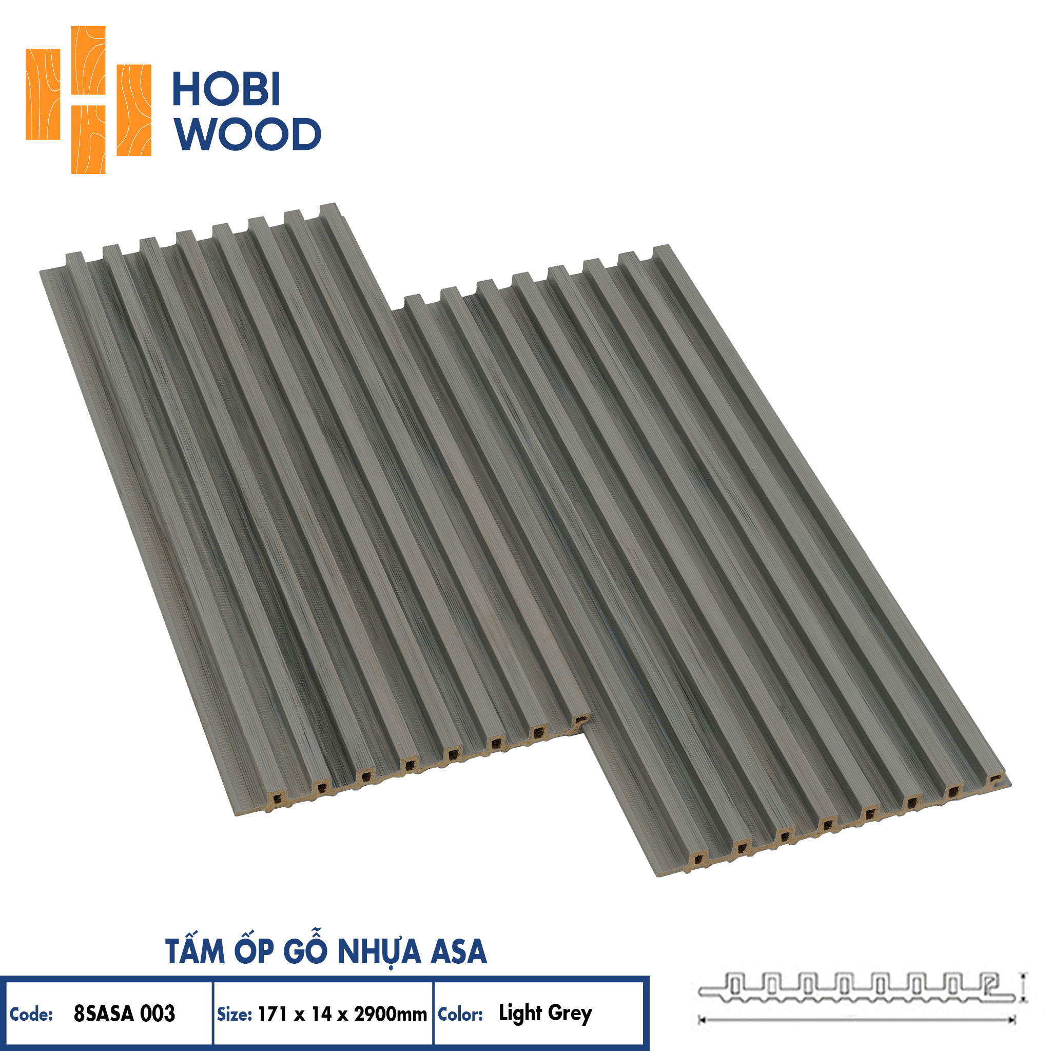 8SASA 003 - Light Grey Tấm ốp gỗ nhựa ASA 8SASA 003 - Màu Light Grey