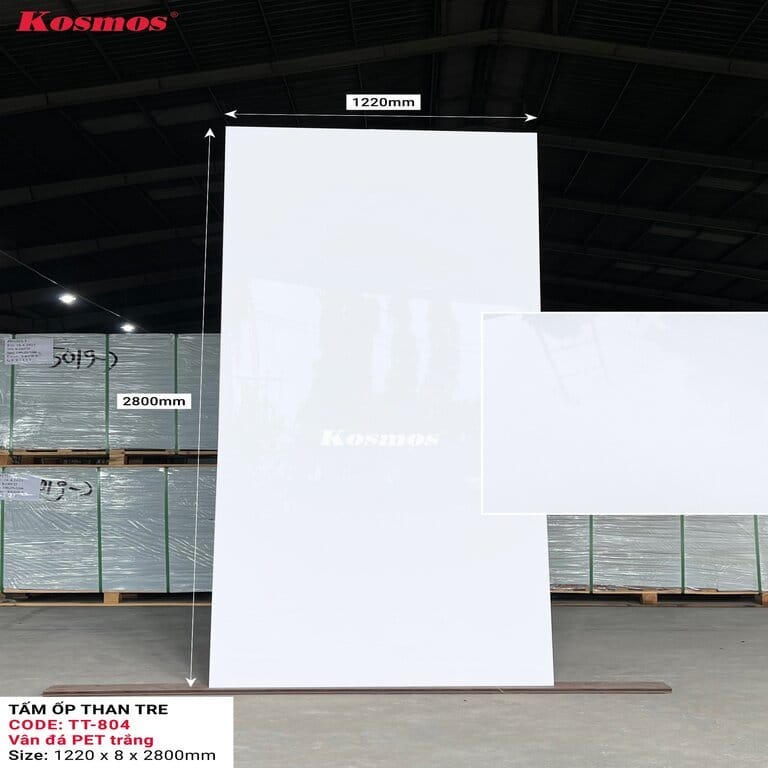Tấm ốp tường sợi than tre Kosmos TT-804 - Vân đá Pet trắng Tấm ốp tường sợi than tre Kosmos TT-804