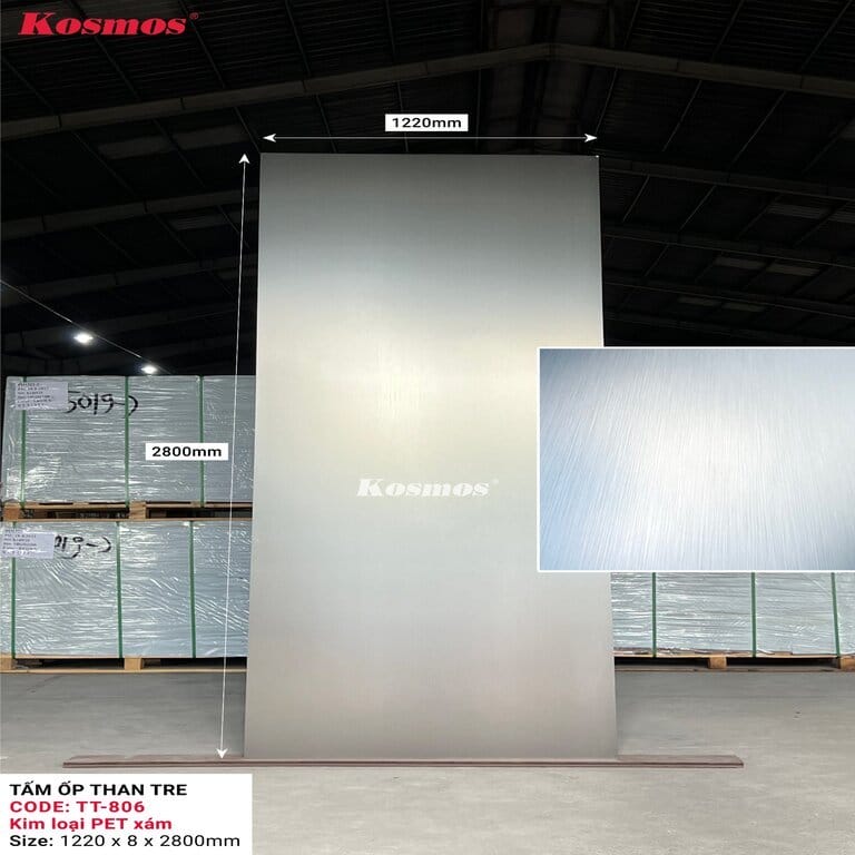 Tấm ốp than tre Kosmos TT-806 - Vân kim loại màu xám Tấm ốp than tre Kosmos TT-806