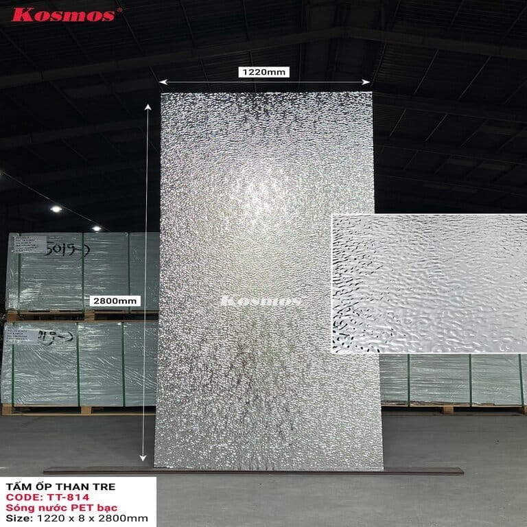 Tấm ốp sợi than tre Kosmos TT-814 - Vân sóng nước bạc Tấm ốp sợi than tre Kosmos TT-814