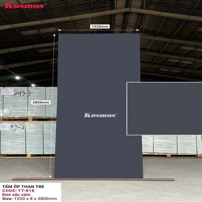 Tấm ốp sợi than tre Kosmos TT-818 - Màu đơn sắc xám Tấm ốp sợi than tre Kosmos TT-818