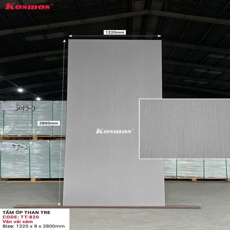 Tấm ốp sợi than tre Kosmos TT-820 - Vân vải màu xám. Tấm ốp sợi than tre Kosmos TT-820