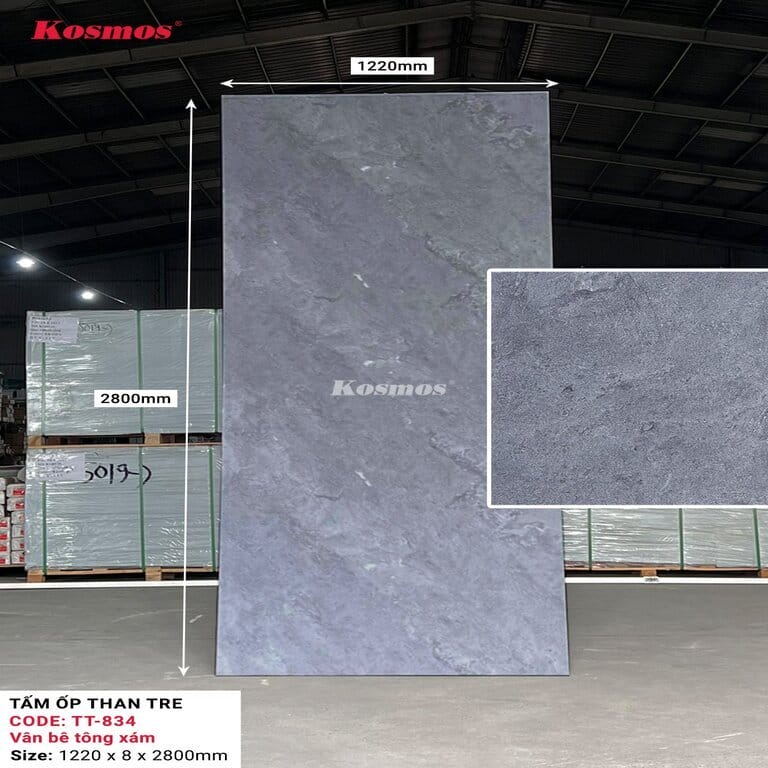 Tấm Ốp Than Tre Kosmos TT-834 - Vân Bê Tông Xám Tấm Ốp Than Tre Kosmos TT-834 - Vân Bê Tông Xám