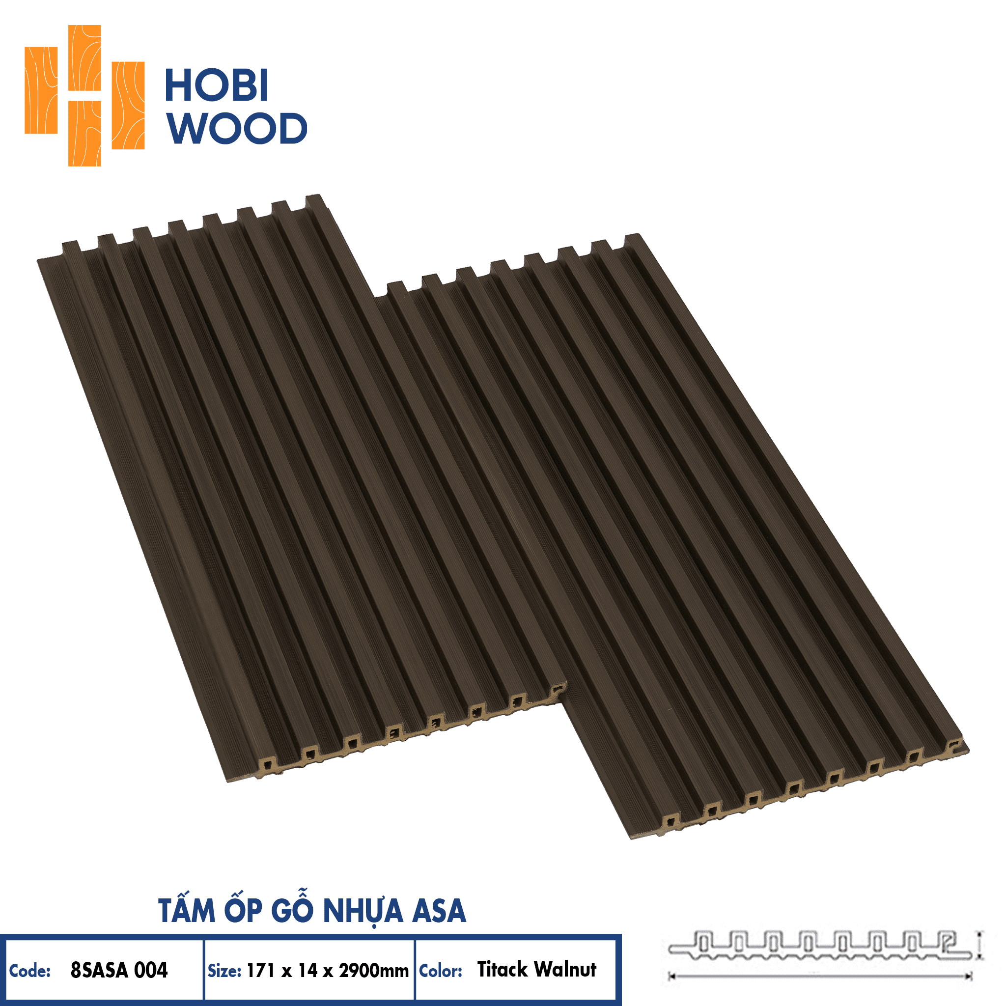 Tấm ốp gỗ nhựa ASA 8SASA 004 - Màu Titack Walnut Tấm ốp gỗ nhựa ASA 8SASA 004 - Màu Titack Walnut