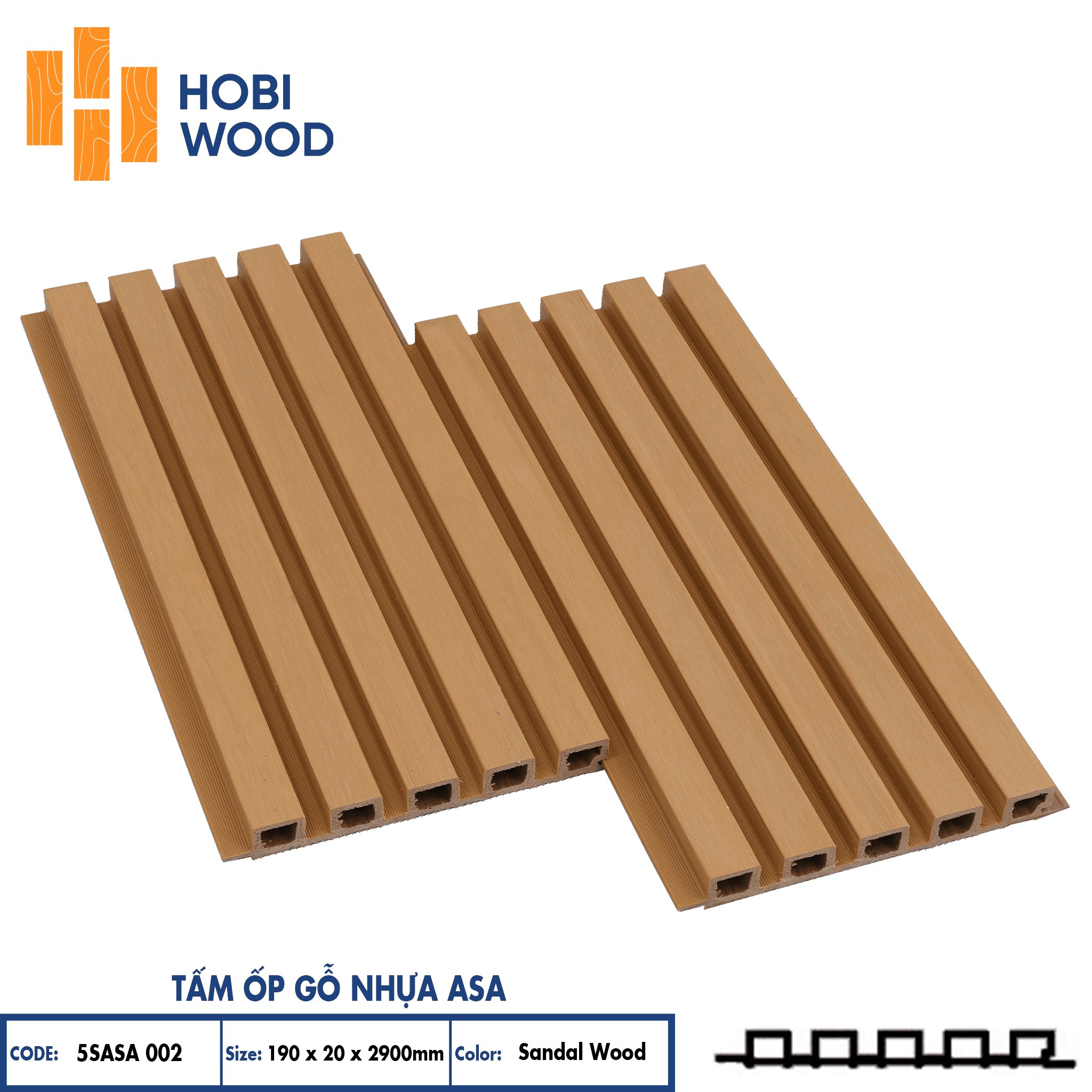 Tấm ốp gỗ nhựa ASA 5SASA 002 - Màu Sandal Wood Tấm ốp gỗ nhựa ASA 5SASA 002 - Màu Sandal Wood
