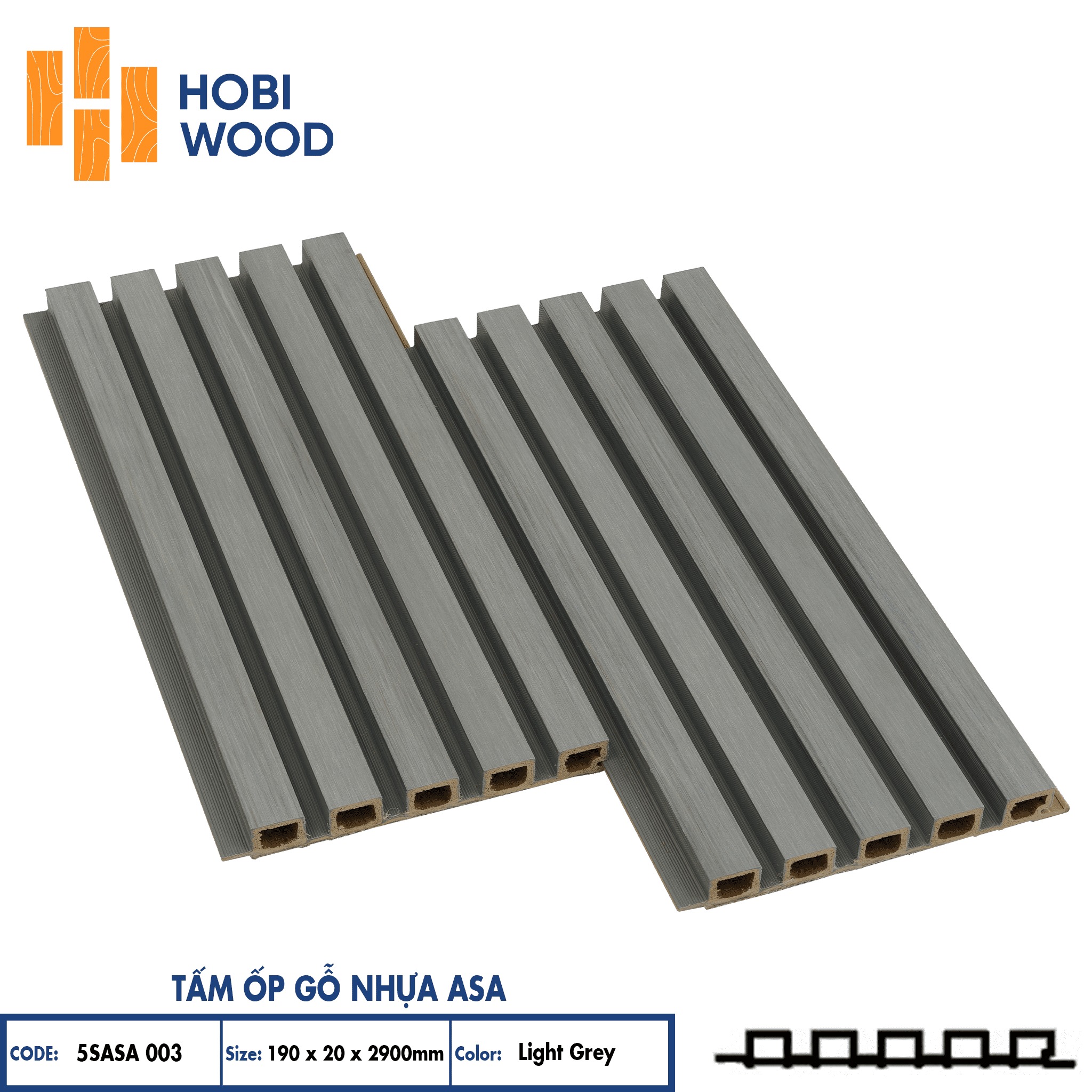 Tấm ốp gỗ nhựa ASA 5SASA 003 - Màu Light Grey Tấm ốp gỗ nhựa ASA 5SASA 003 - Màu Light Grey