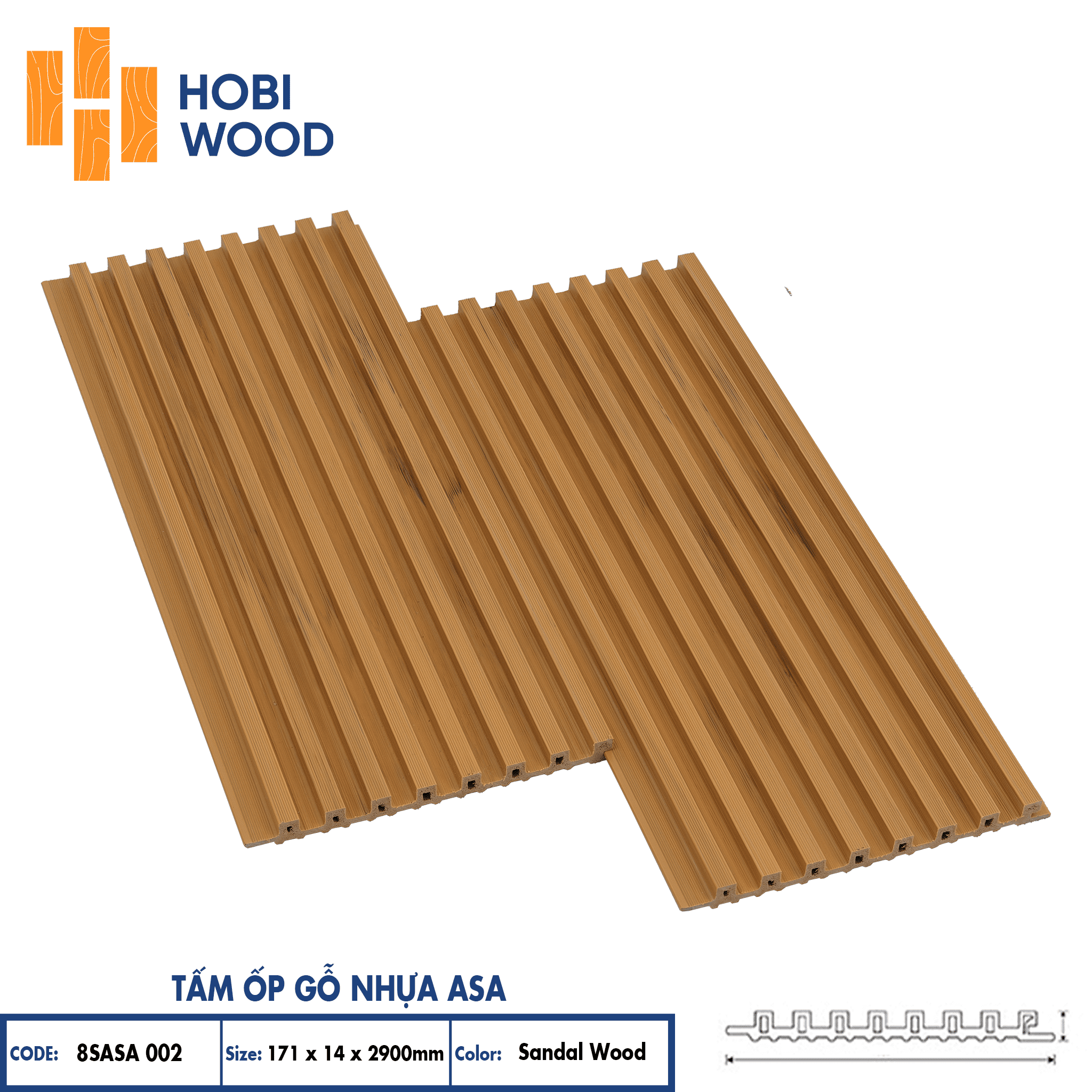 Tấm ốp gỗ nhựa ASA 8SASA 002 - Màu Sandal Wood Tấm ốp gỗ nhựa ASA 8SASA 002 - Màu Sandal Wood