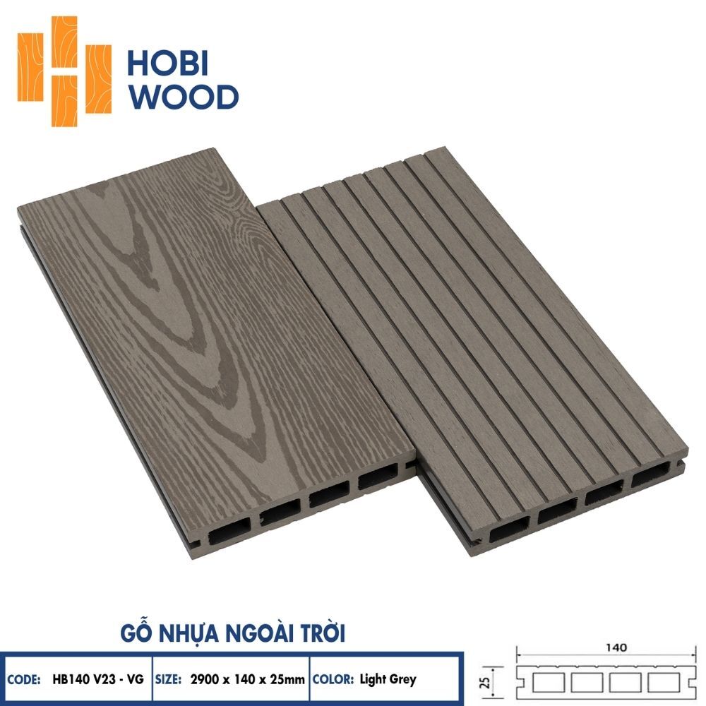 Sàn nhựa ngoài trời HB140V25 Màu Grey - Sàn ngoài trời Hobiwood Sàn nhựa ngoài trời HB140V25 Màu Grey - Sàn ngoài trời Hobiwood