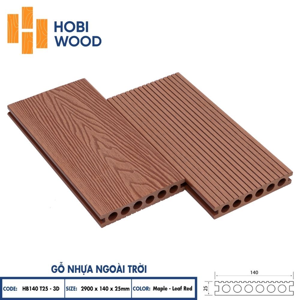 Sàn gỗ nhựa ngoài trời HB140T25 red - Sàn ngoài trời Hobiwood Sàn gỗ nhựa ngoài trời HB140T25 red - Sàn ngoài trời Hobiwood