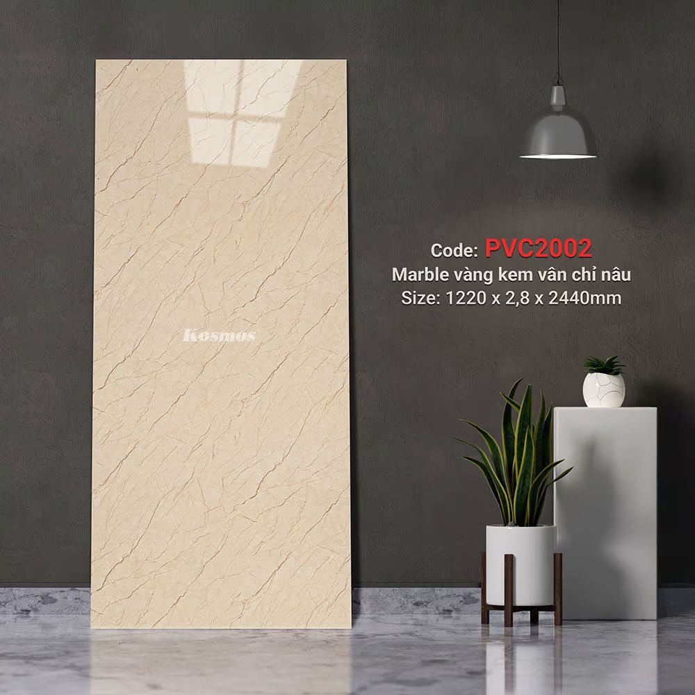 Ốp Tường PVC Vân Đá Marble Vàng Kem Vân Chỉ Nâu Kosmos PVC2002 - Sang Trọng & Bền Đẹp Ốp Tường PVC Vân Đá Marble Vàng Kem Vân Chỉ Nâu Kosmos PVC2002 - Sang Trọng & Bền Đẹp - Ảnh 2
