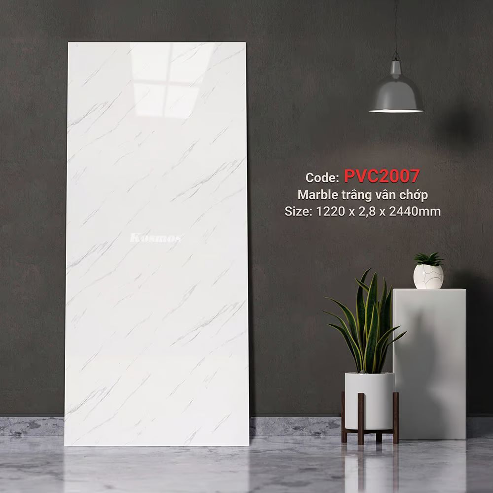 Ốp Tường PVC Vân Đá Marble Trắng Vân Chớp Kosmos PVC2007 - Đẳng Cấp Nội Thất Tấm nhựa ốp tường giả đá Kosmos 2007 - Mẫu Marble trắng vân chớp