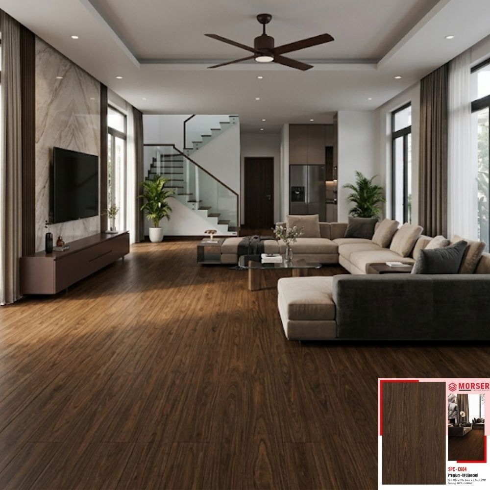 Sàn nhựa hèm khóa Morser C604 - Màu gỗ óc chó đậm Sàn nhựa hèm khóa Morser C604 - Màu gỗ óc chó đậm