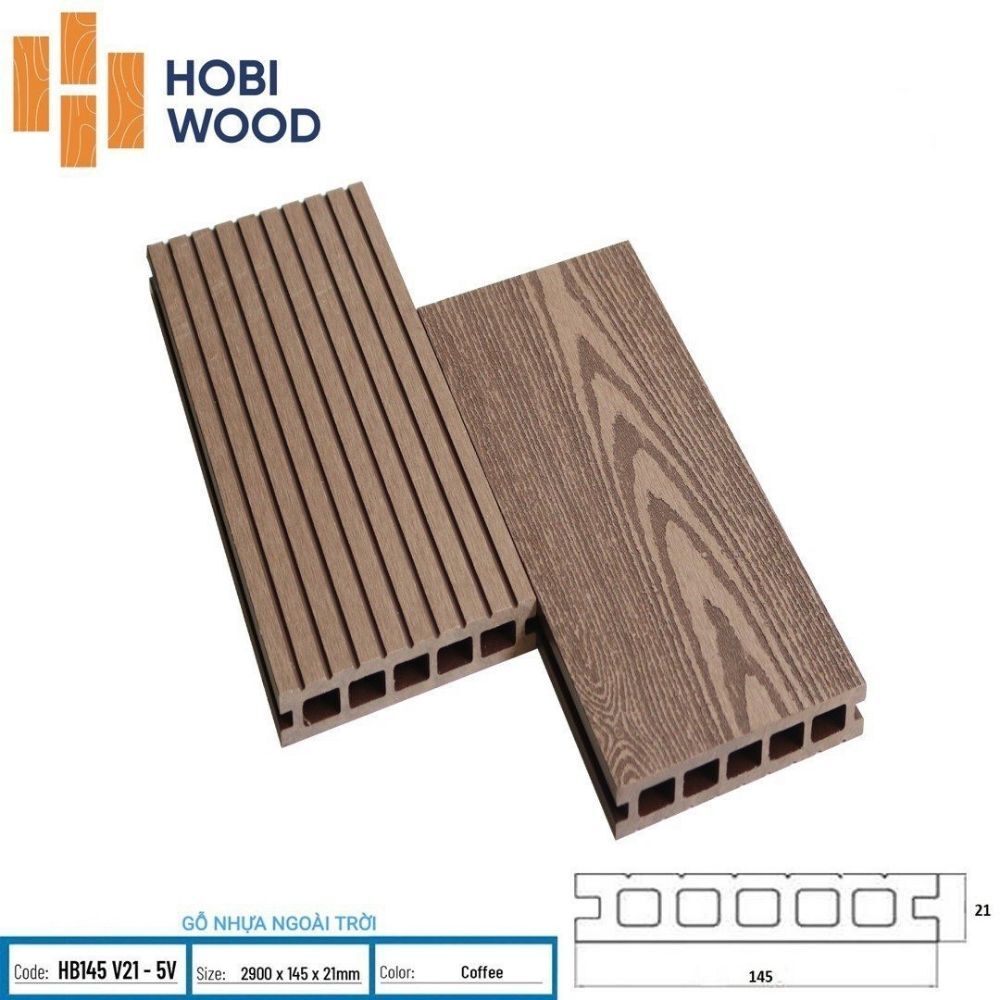 Sàn ngoài trời HB145V21 màu Coffee - Sàn ngoài trời Hobiwood Sàn ngoài trời HB145V21 màu Coffee - Sàn ngoài trời Hobiwood