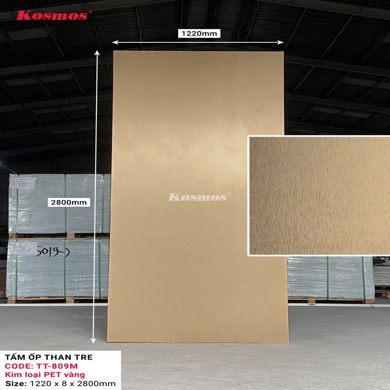 Tấm ốp sợi than tre Kosmos TT-809 vàng xước kim loại - Sự linh hoạt và đa dạng trong thiết kế Tấm ốp sợi than tre Kosmos TT-809