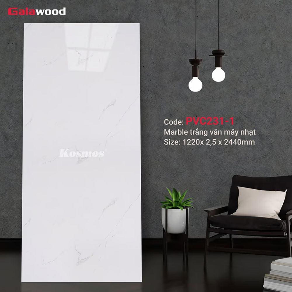 Ốp Tường PVC Trắng Vân Mây Nhạt PVC231 Galawood - Vẻ Đẹp Tối Giản Hoàn Hảo Ốp Tường PVC Trắng Vân Mây Nhạt PVC231 Galawood - Vẻ Đẹp Tối Giản Hoàn Hảo
