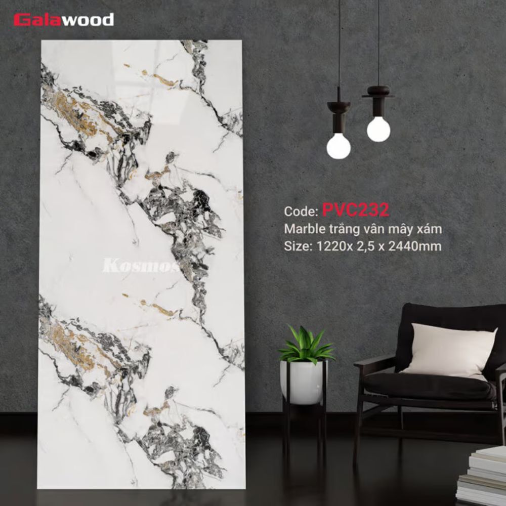 Nhựa Ốp Tường Giả Đá Trắng Vân Mây Xám PVC232 Galawood - Vẻ Đẹp Hiện Đại & Thanh Lịch Nhựa Ốp Tường Giả Đá Trắng Vân Mây Xám PVC232 Galawood - Vẻ Đẹp Hiện Đại & Thanh Lịch