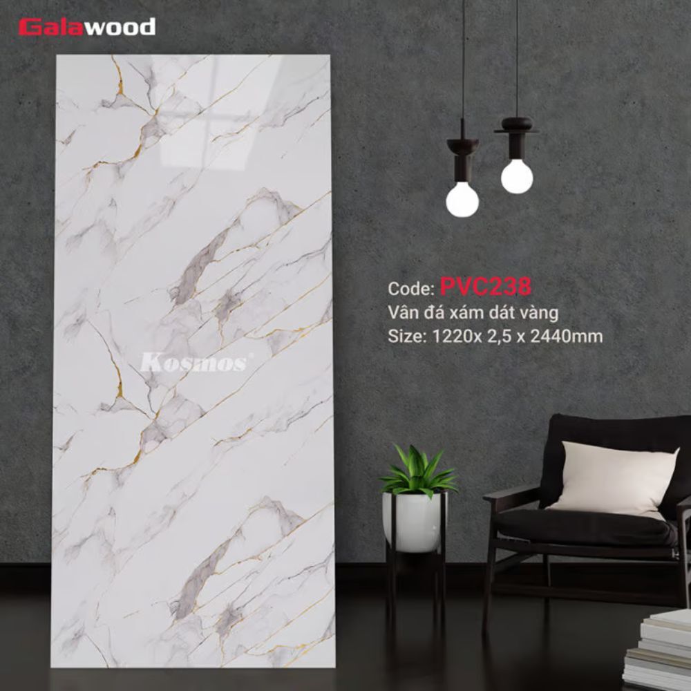 Ốp Tường PVC Vân Đá Xám Dát Vàng PVC238 Galawood - Sang Trọng & Tinh Tế Ốp Tường PVC Vân Đá Xám Dát Vàng PVC238 Galawood - Sang Trọng & Tinh Tế