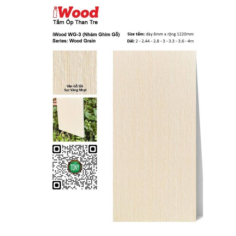 Tấm Ốp Than Tre Vân Gỗ WG-3 iWood - Màu vàng nhạt vân sồi sọc Tấm Ốp Than Tre Vân Gỗ WG-3 - Màu vàng nhạt vân sồi sọc