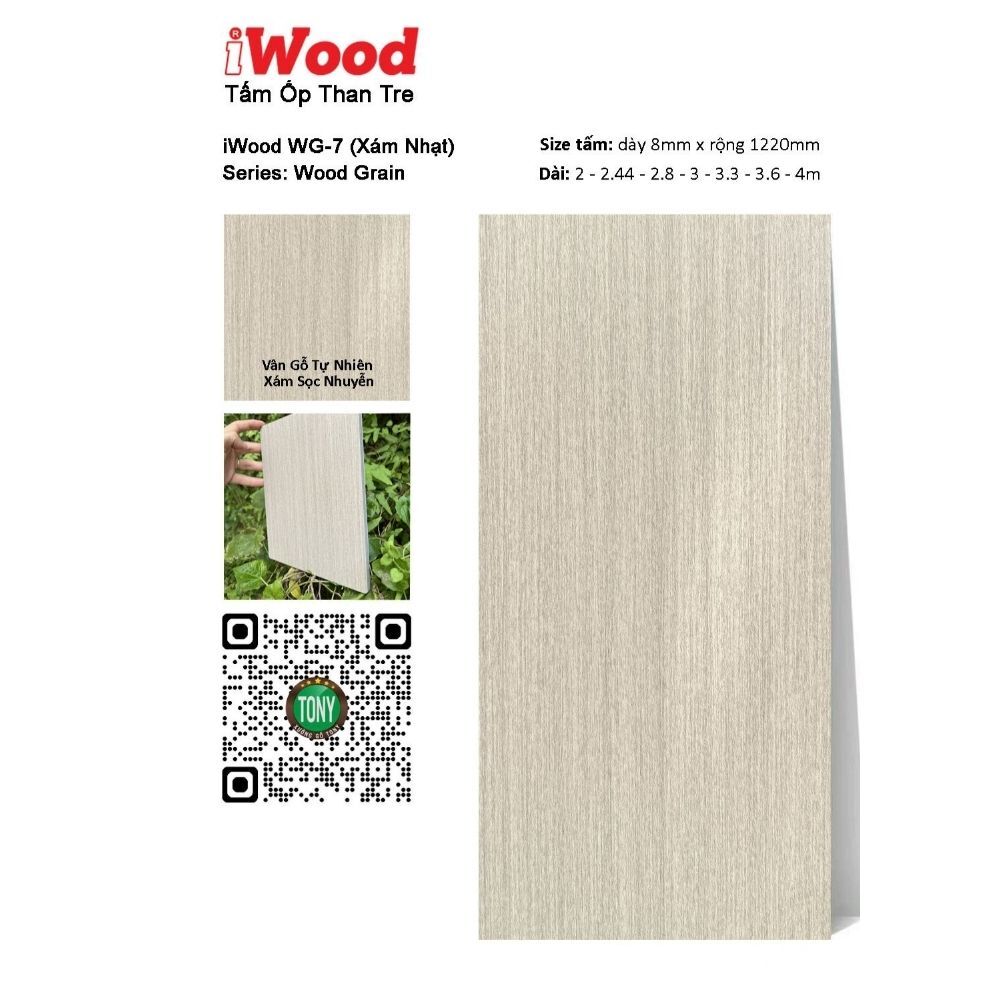 Tấm Ốp Than Tre Vân Gỗ WG-7 iWood - Màu Xám Vân Sồi Sọc Nhuyễn Tấm Ốp Than Tre Vân Gỗ WG-7 iWood - Màu Xám Vân Sồi Sọc Nhuyễn