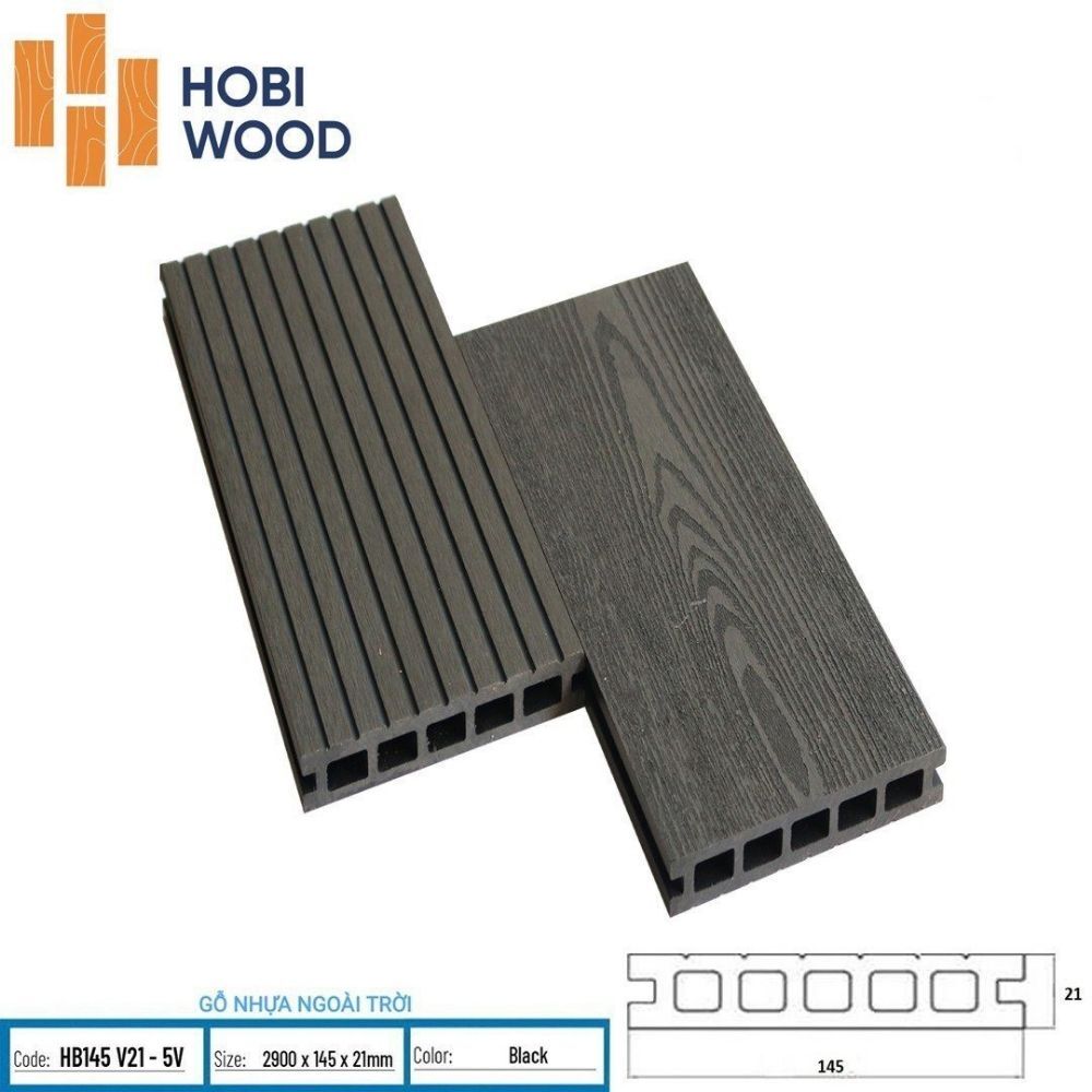 Sàn nhựa ngoài trời HB145V21 Black - Sàn ngoài trời Hobiwood Sàn nhựa ngoài trời HB145V21 Black
