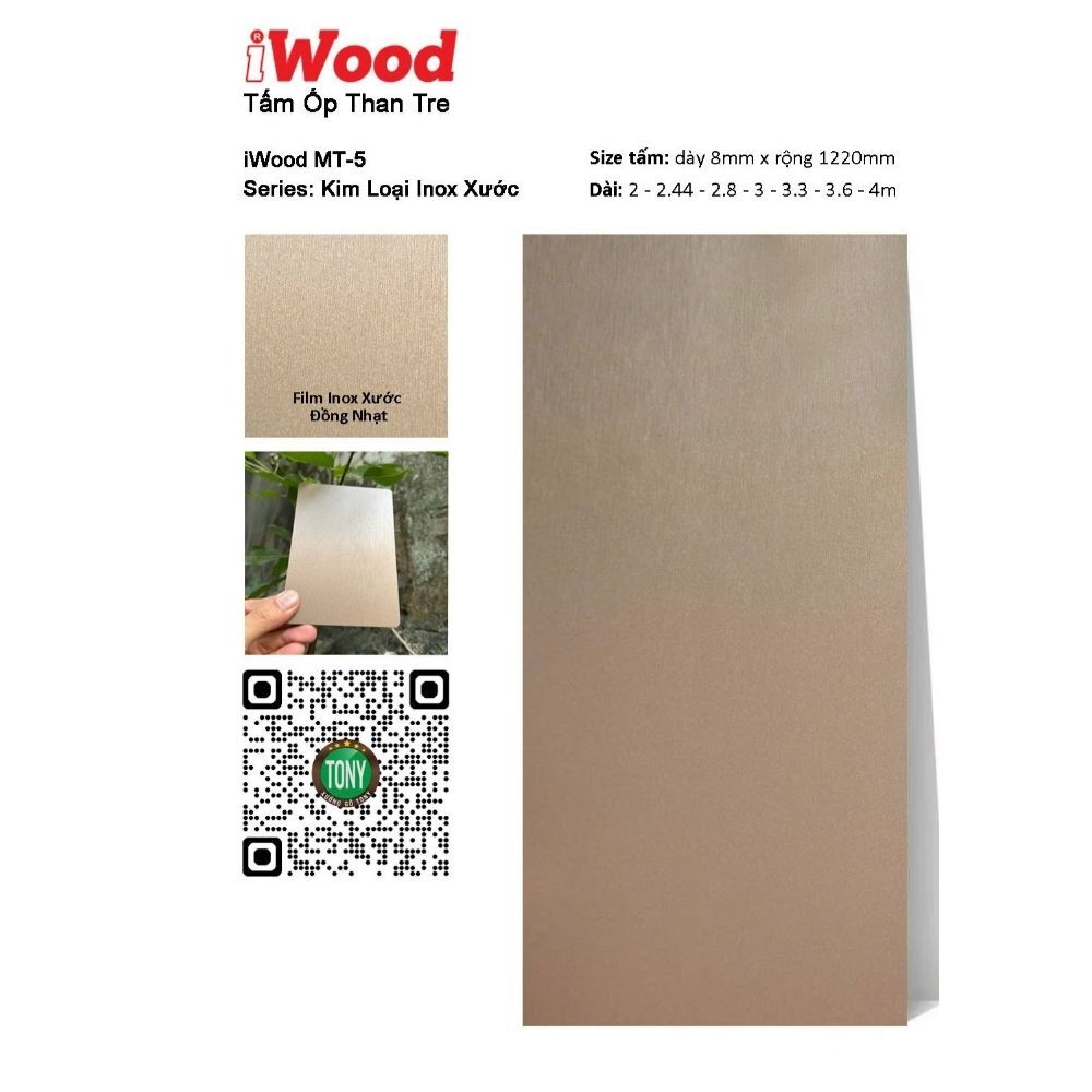 Tấm ốp than tre vân Inox MT-5 iWood - Màu đồng nhạt Tấm ốp than tre vân Inox MT-5 iWood - Màu đồng nhạt