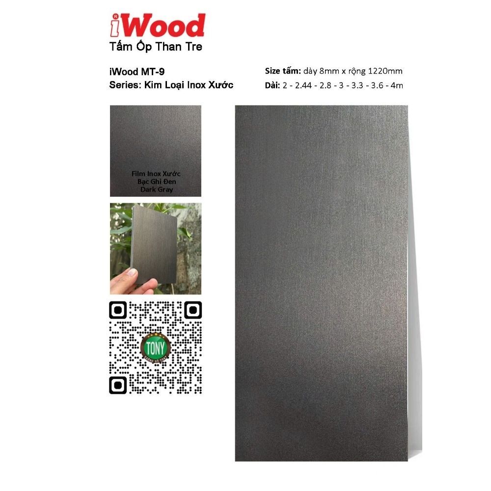 Tấm ốp than tre vân Inox MT-9 iWood - Bạc ghi đen hiện đại Tấm ốp than tre vân Inox MT-9 iWood - Bạc ghi đen hiện đại