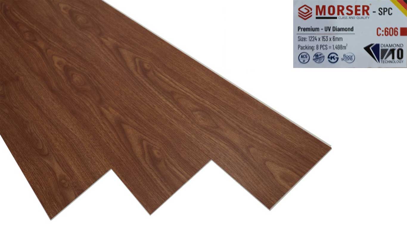 Sàn nhựa hèm khóa Morser C606 - Màu gỗ nâu đỏ Sàn nhựa hèm khóa Morser C606 - Màu gỗ nâu đỏ