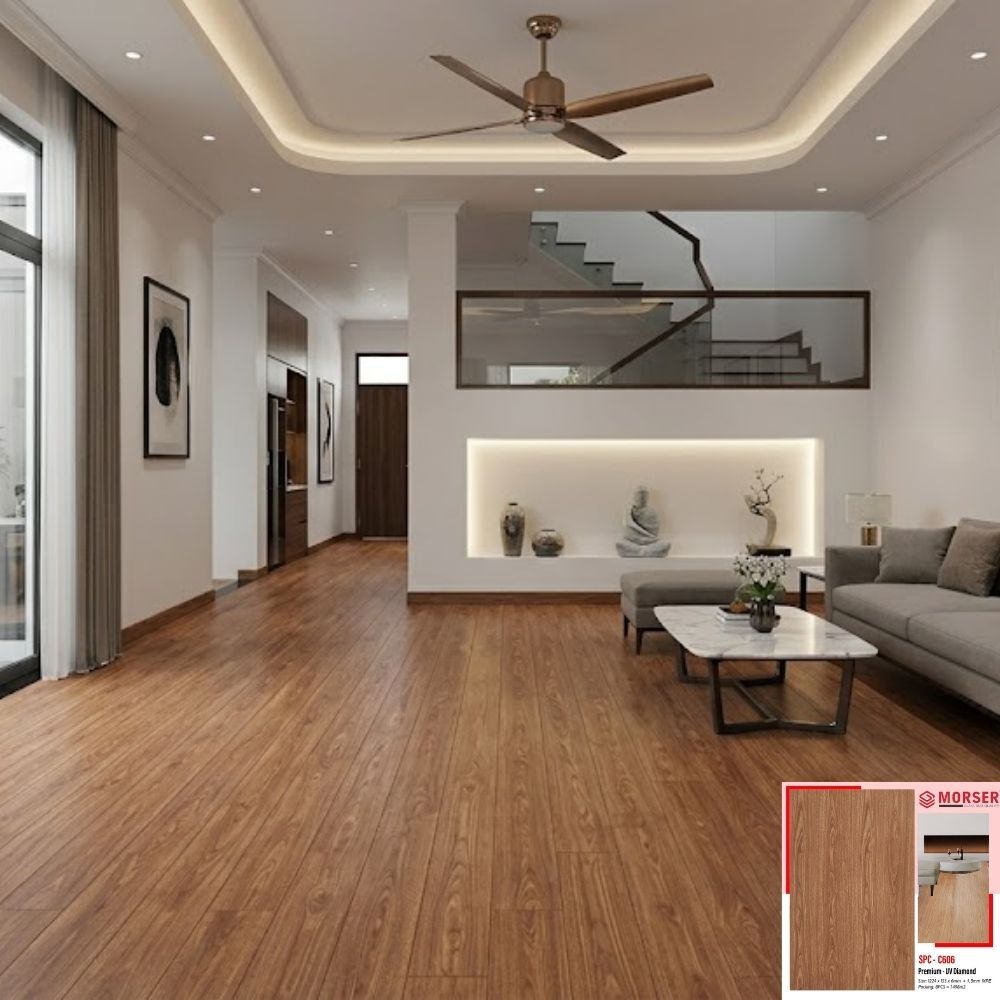 Sàn nhựa hèm khóa Morser C606 - Màu gỗ nâu đỏ Sàn nhựa hèm khóa Morser C606 - Màu gỗ nâu đỏ