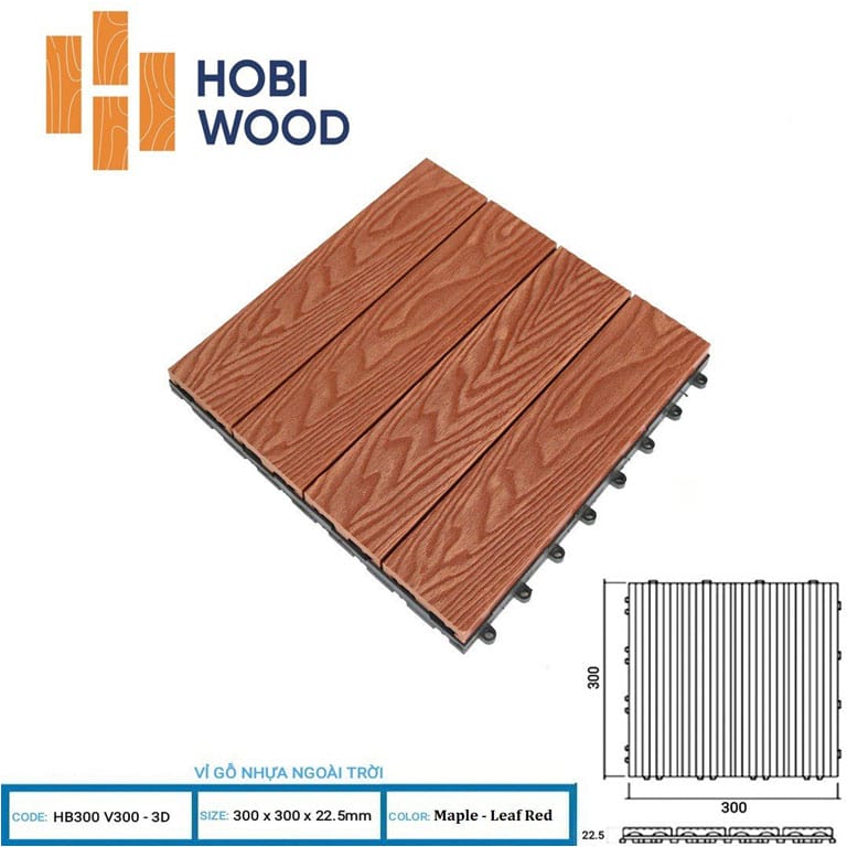 Vỉ gỗ nhựa ngoài trời Hobiwood 3D màu red Vỉ gỗ nhựa ngoài trời Hobiwood 3D màu red