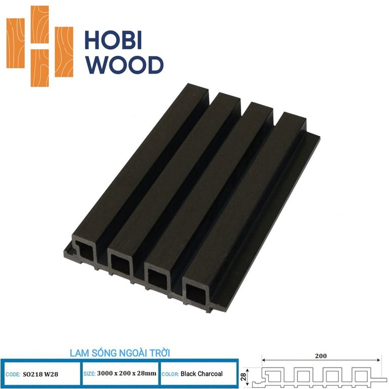 Tấm Lam sóng ngoài trời Hobiwood màu đen - Gỗ nhựa ngoài trời Hobiwood Tấm Lam sóng ngoài trời Hobiwood màu đen - Gỗ nhựa ngoài trời Hobiwood