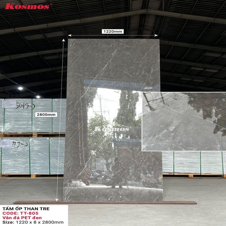Tấm ốp sợi than tre Kosmos TT-805 - Màu vân đá đen Tấm ốp sợi than tre Kosmos TT-805