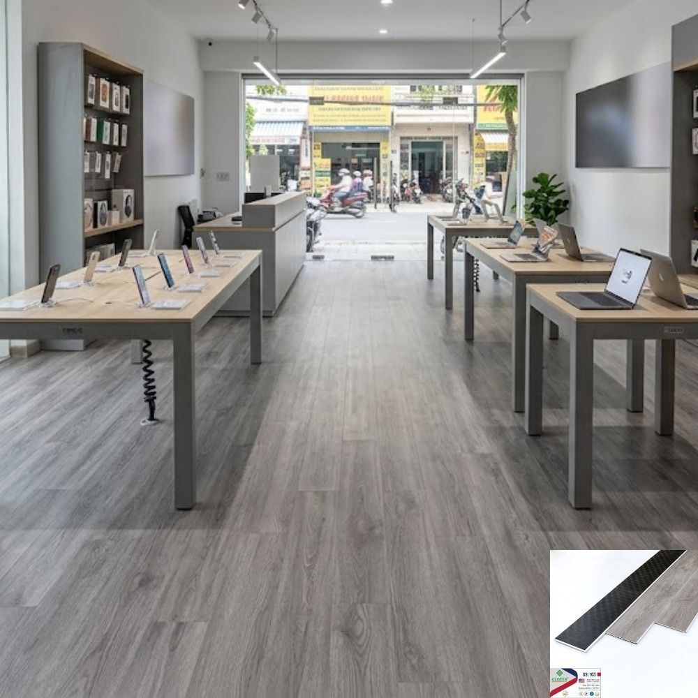 Sàn nhựa SPC vân gỗ Glotex US103 - Màu gỗ xám nhạt (Light Grey Oak) Sàn nhựa SPC vân gỗ Glotex US103 - Màu gỗ xám nhạt (Light Grey Oak)