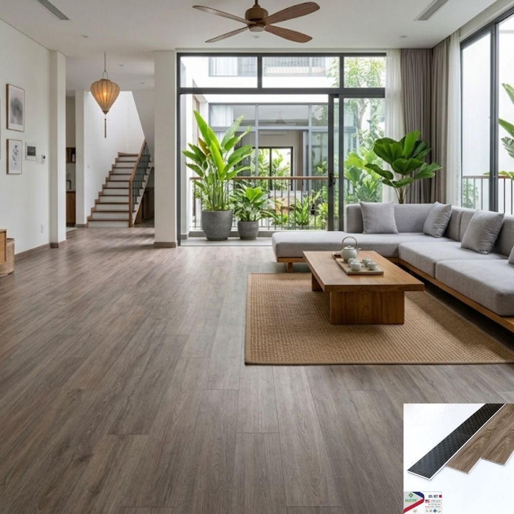 Sàn nhựa SPC vân gỗ Glotex US107 - Màu gỗ nâu xám (Greige Oak) Sàn nhựa SPC vân gỗ Glotex US107 - Màu gỗ nâu xám (Greige Oak)