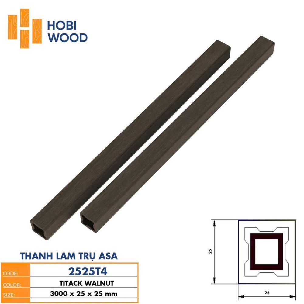 Thanh lam trụ ASA 2525T4 - Màu Titack Walnut Thanh lam trụ ASA 2525T4 - Màu Titack Walnut