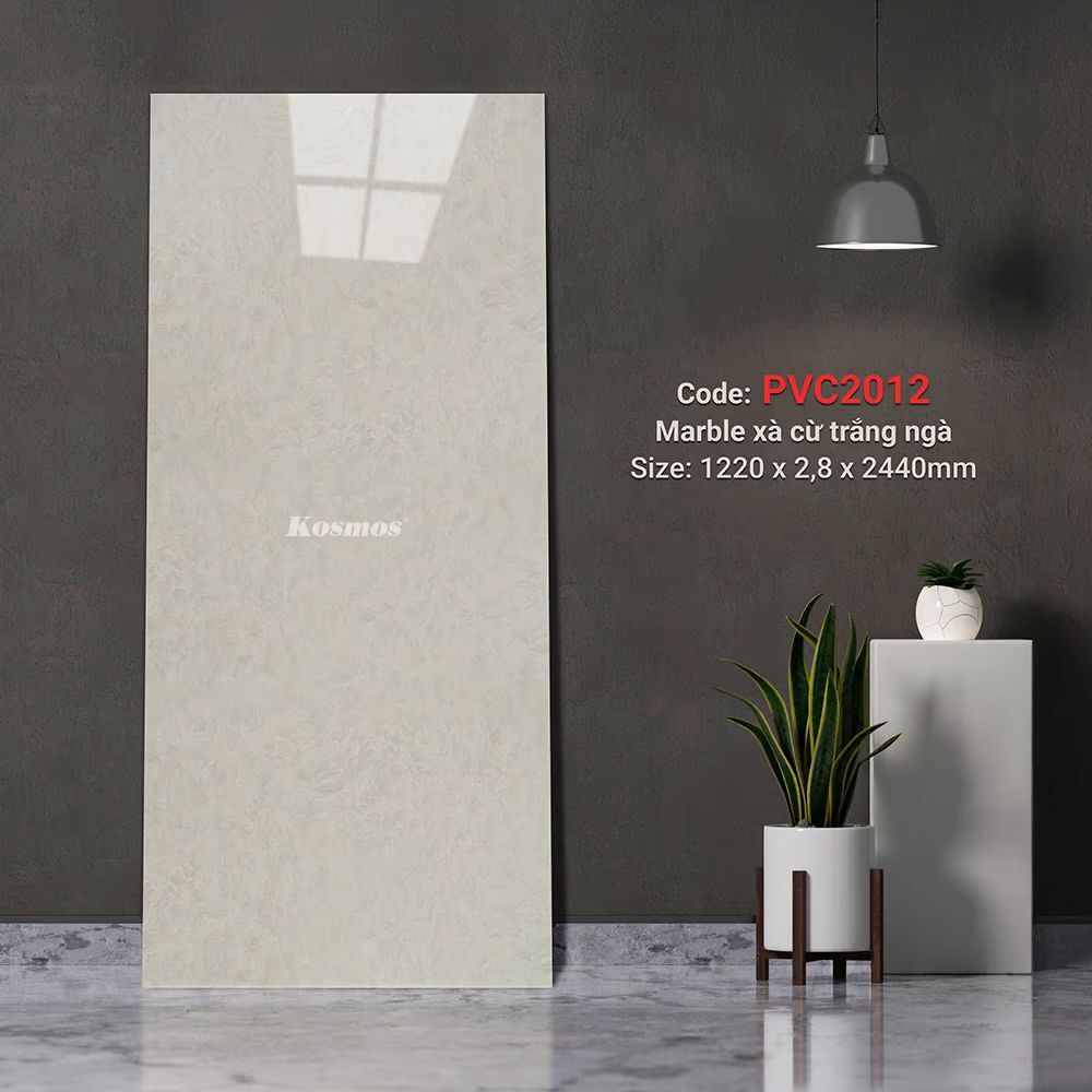 Ốp Tường PVC Vân Đá Marble Xà Cừ Trắng Ngà Kosmos PVC2012 - Sang Trọng, Bền Đẹp 7 Tấm nhựa ốp tường giả đá Kosmos 2012 - Mẫu Marble xà cừ trắng ngà