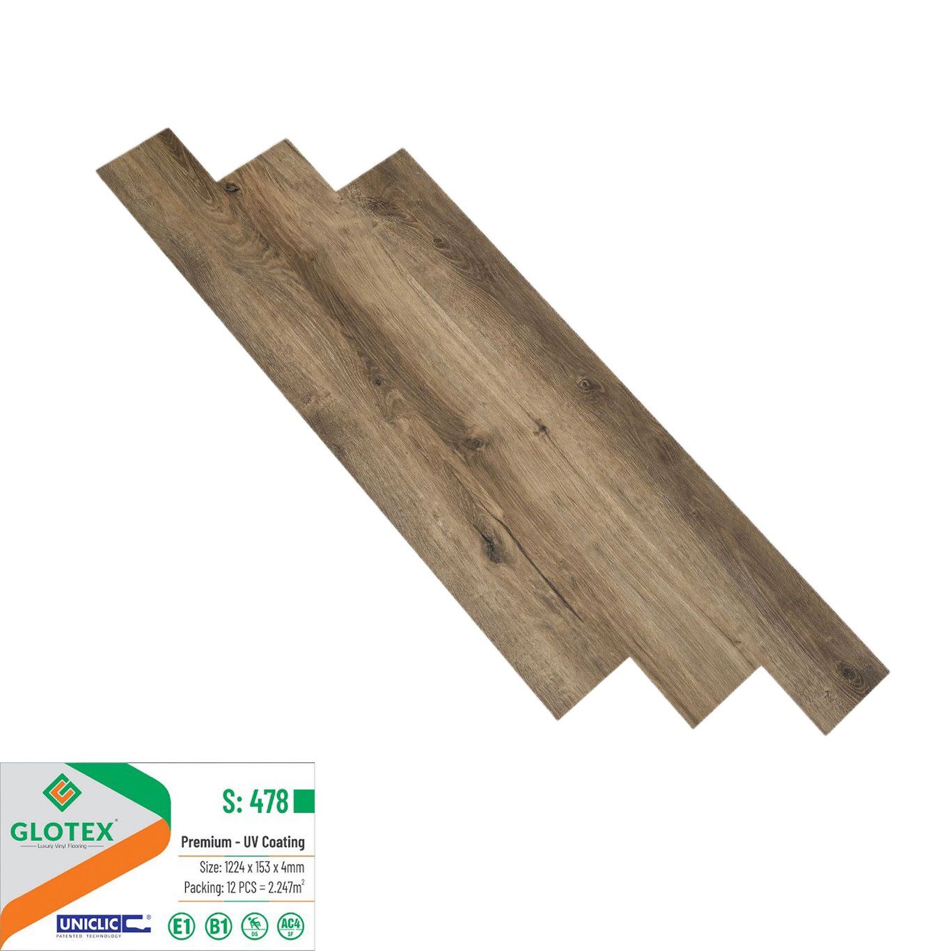 Sàn nhựa Glotex 4mm - Sàn nhựa hèm khóa Glotex 15 Sàn nhựa giả gỗ Glotex S478