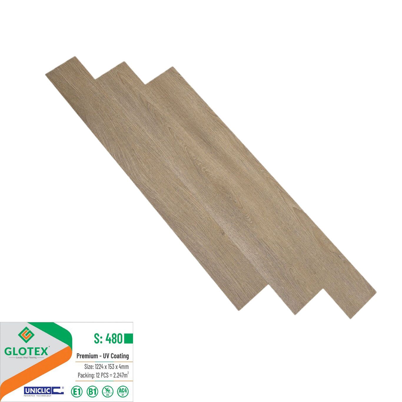 Sàn nhựa Glotex 4mm - Sàn nhựa hèm khóa Glotex 13 Sàn nhựa giả gỗ Glotex S480