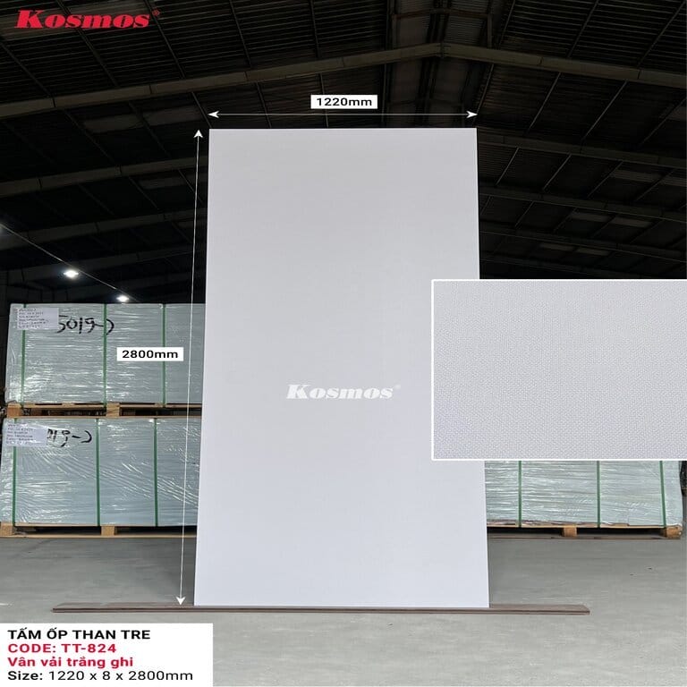 Tấm ốp than tre Kosmos TT-824 - Vân vải trắng ghi 5 Tấm ốp than tre Kosmos TT-824