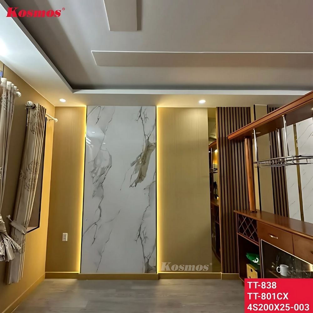 Tấm Ốp Than Tre Kosmos TT-838 - Màu Trắng Tinh Khiết Với Vân Đá PET 8 Tấm Ốp Than Tre Kosmos TT-838 - Màu Trắng Tinh Khiết Với Vân Đá PET - Ảnh 4