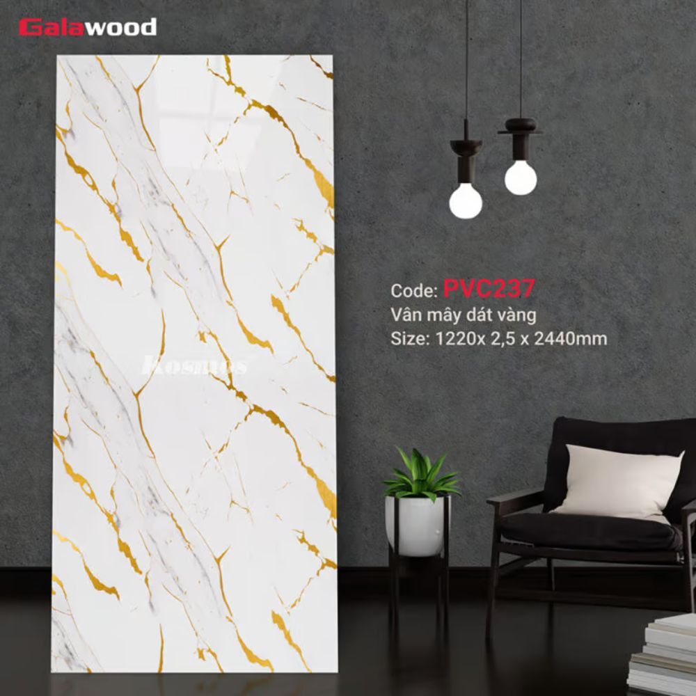 Ốp Tường PVC Vân Mây Dát Vàng PVC237 Galawood - Sang Trọng & Đẳng Cấp 7 Ốp Tường PVC Vân Mây Dát Vàng PVC237 Galawood