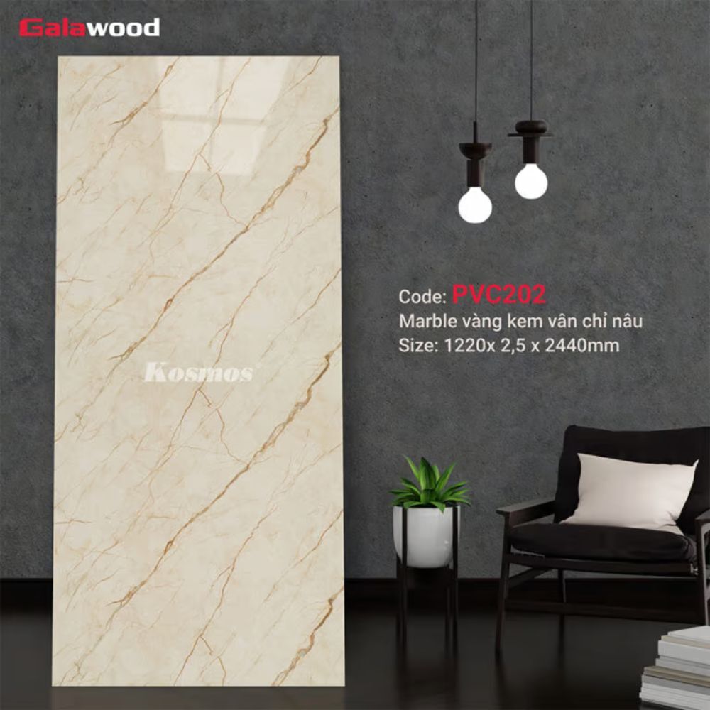 Ốp Tường PVC Giả Đá Vàng Kem Vân Chỉ Nâu PVC202 - Sang Trọng & Đẳng Cấp 7 Ốp Tường PVC Giả Đá Vàng Kem Vân Chỉ Nâu PVC202