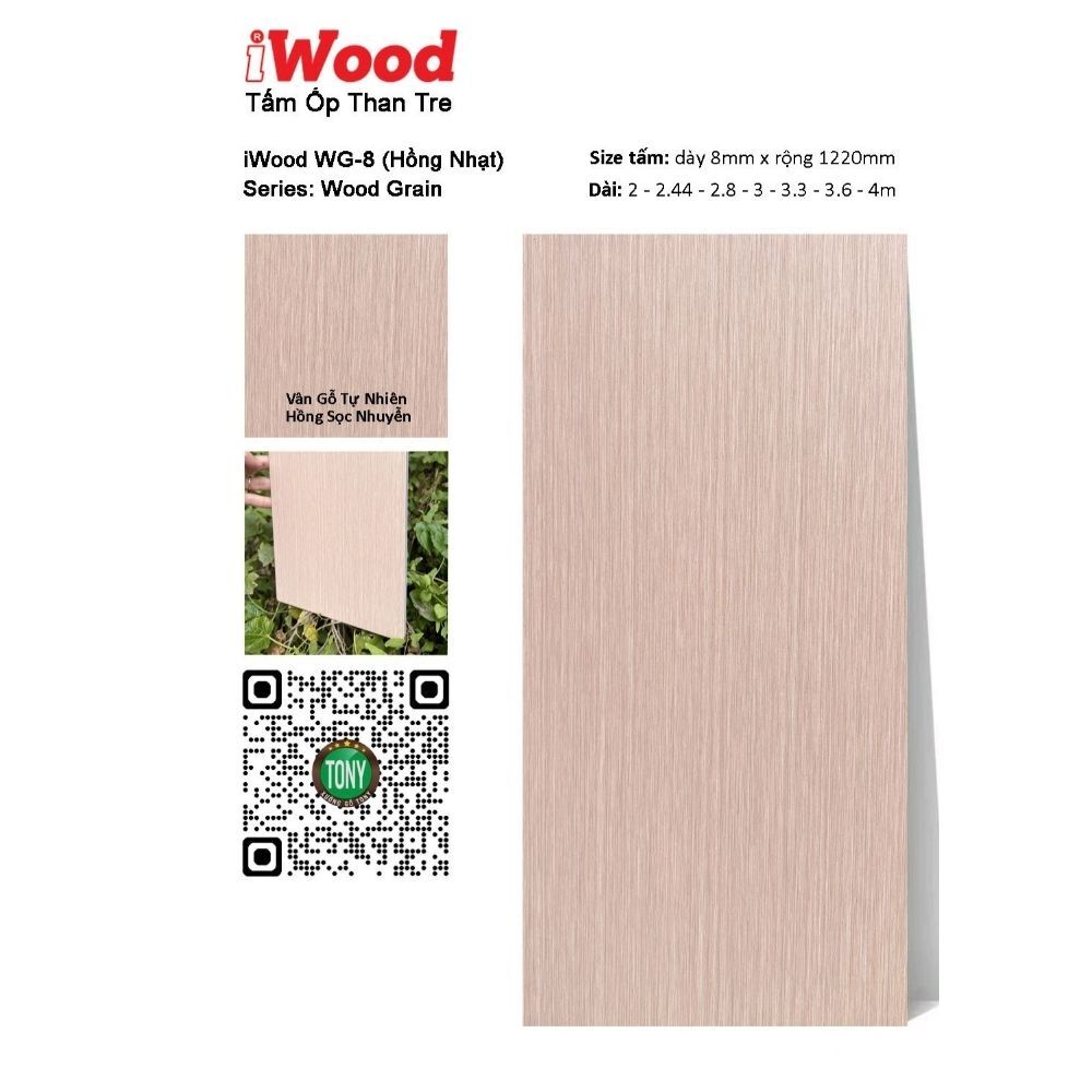 Tấm Ốp Than Tre Vân Gỗ WG-8 iWood - Màu Hồng Vân Sọc Nhuyễn 4 Tấm Ốp Than Tre Vân Gỗ WG-8 iWood - Màu Hồng Vân Sọc Nhuyễn